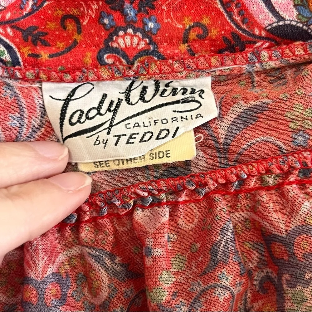 Vintage 70-80s Lady Winn California by Teddi Blouse Womens Floral Sz 42 Boho